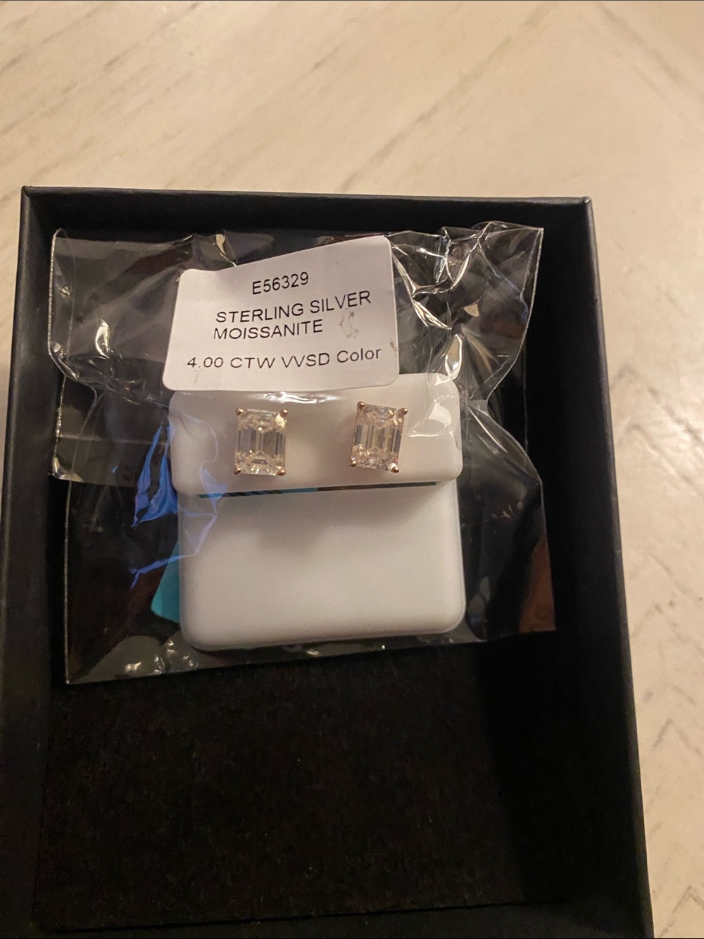 Sterling Silver Emerald-Cut Moissanite Stud Earrings - Clear/White
